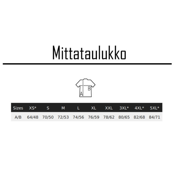 T-paita mittataulukko T-paita mittataulukko