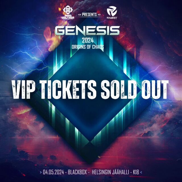 𝐕𝐈𝐏-𝐋𝐈𝐏𝐔𝐓 𝐎𝐍 𝐋𝐎𝐏𝐏𝐔𝐔𝐍𝐌𝐘𝐘𝐓𝐘 ⚡

Enää reilu viikko Genesikseen, ja hype on käsin kosketeltavaa! VIP-liput on nyt kaikki myyty loppuun, regular-lippuja on vielä jäljellä.

Valmistelut ovat loppusuoralla, ja pian mennään! Jos et ole paikalla, tulet missaamaan palan Suomen hardiskenen historiaa 🫵

#viptickets #soldout #hardvoltageevents #hardvoltage #helsinginjäähalli #hardstylefinland #hardcoremusic #hardstylefamily #loppuunmyyty #reivit